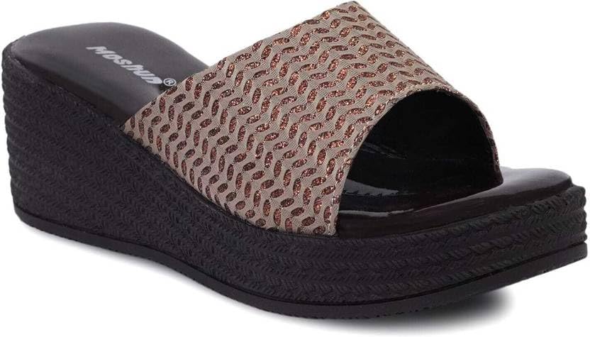 Moshun Women’s Glossy Wedge Heel Sandals, (Brown)