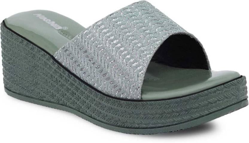 Moshun Women’s Glossy Wedge Heel Sandals, (Pista)