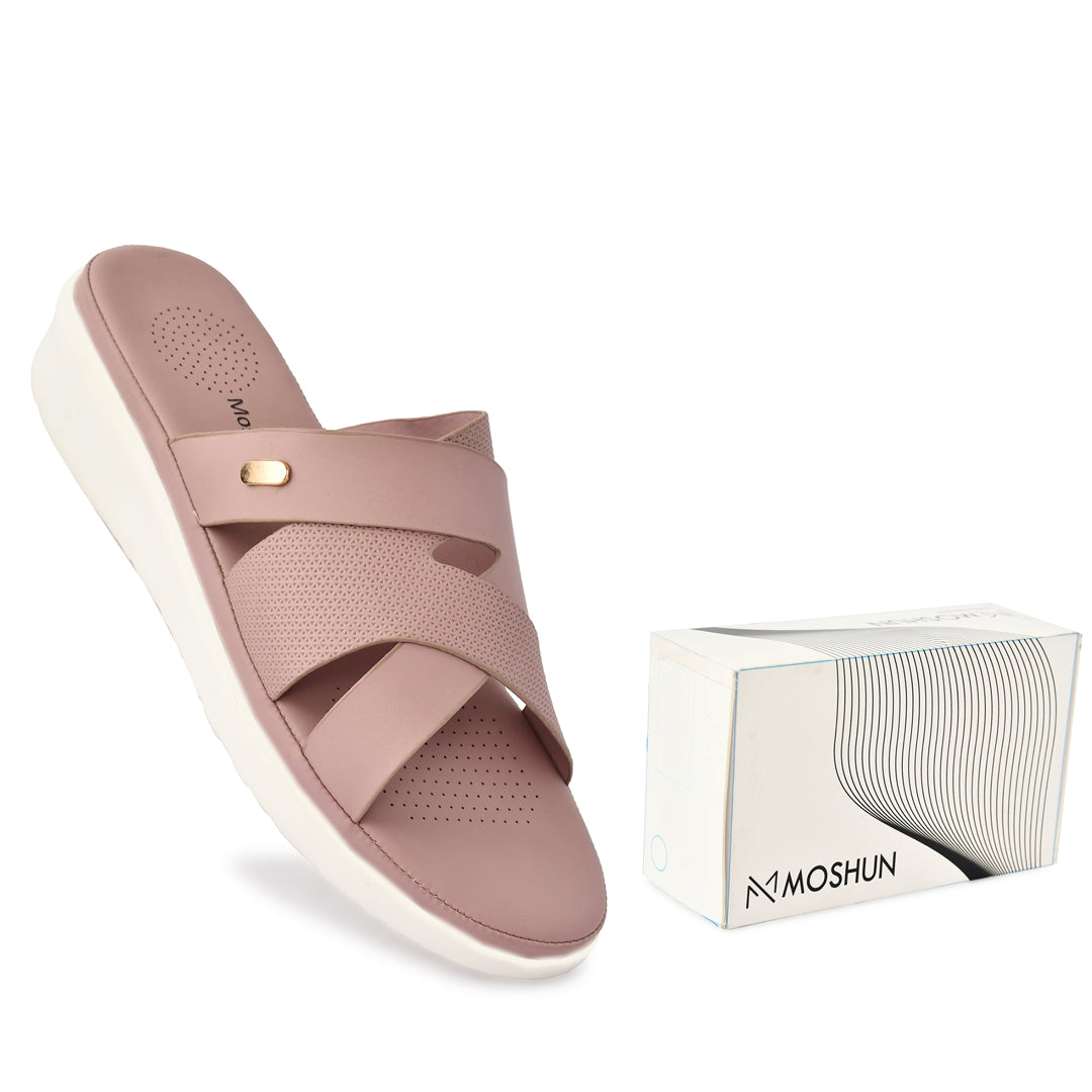 Moshun Women’s Open Toe Wedge Heel Sandals, (Peach)