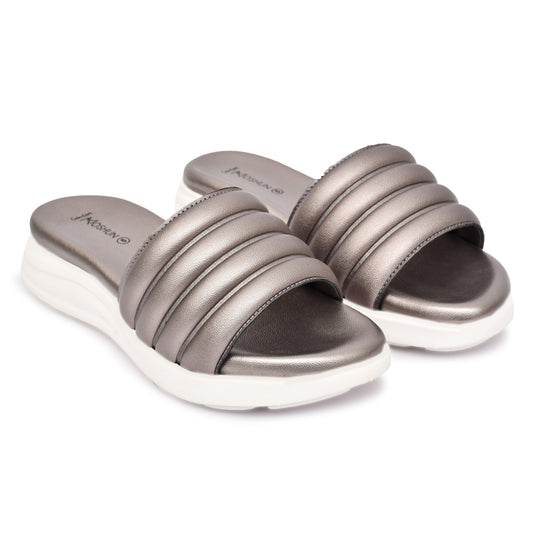 Moshun Women Wedge Heel Mule Slippers, (Gun Metal)