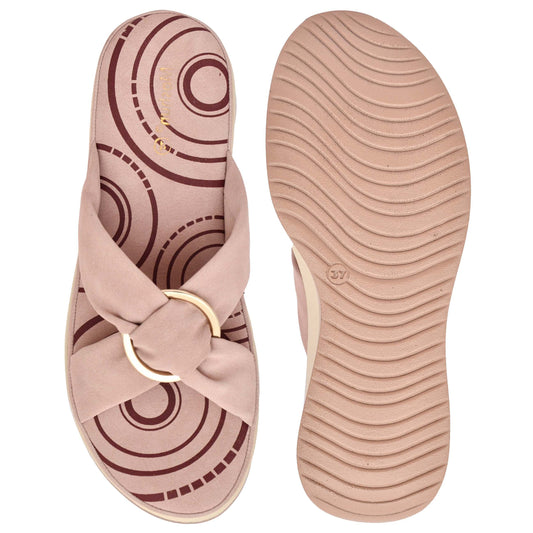 Moshun Women’s Open Toe Open Back Wedge Heel Sandals, (Peach)