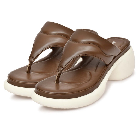 Moshun Women’s Thong Pattern Open Toe Wedge Heel Sandals, (Brown)