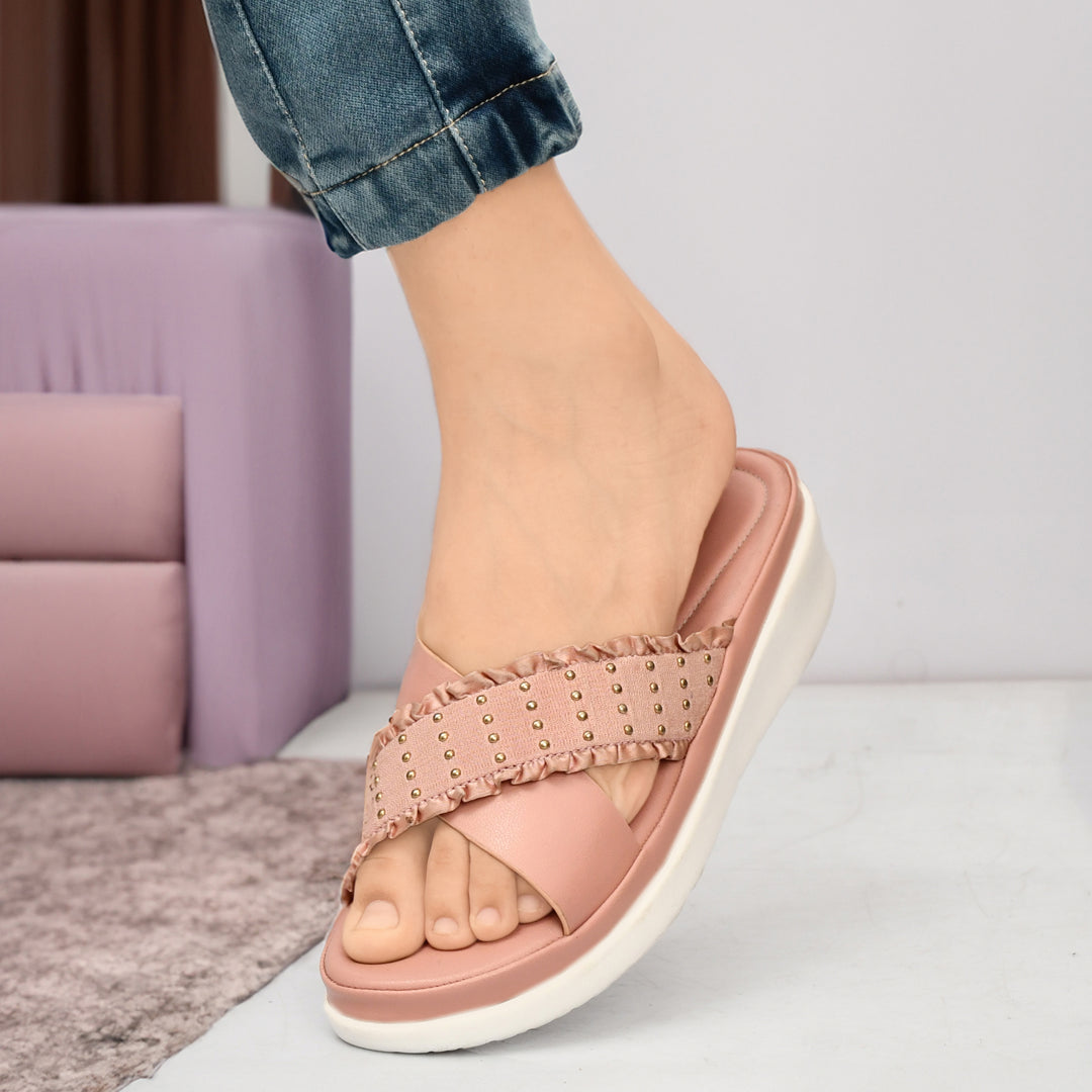 Moshun Women’s Golden Polka Dot Wedge Heel Sandals, (Pink)