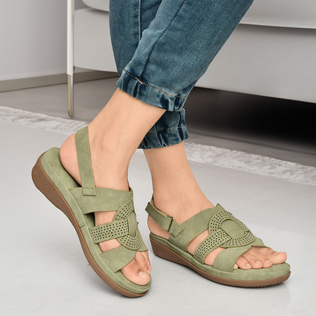 Moshun Women’s Criss Cross Matte Finish Ankle Strap Sandals, (Olive)
