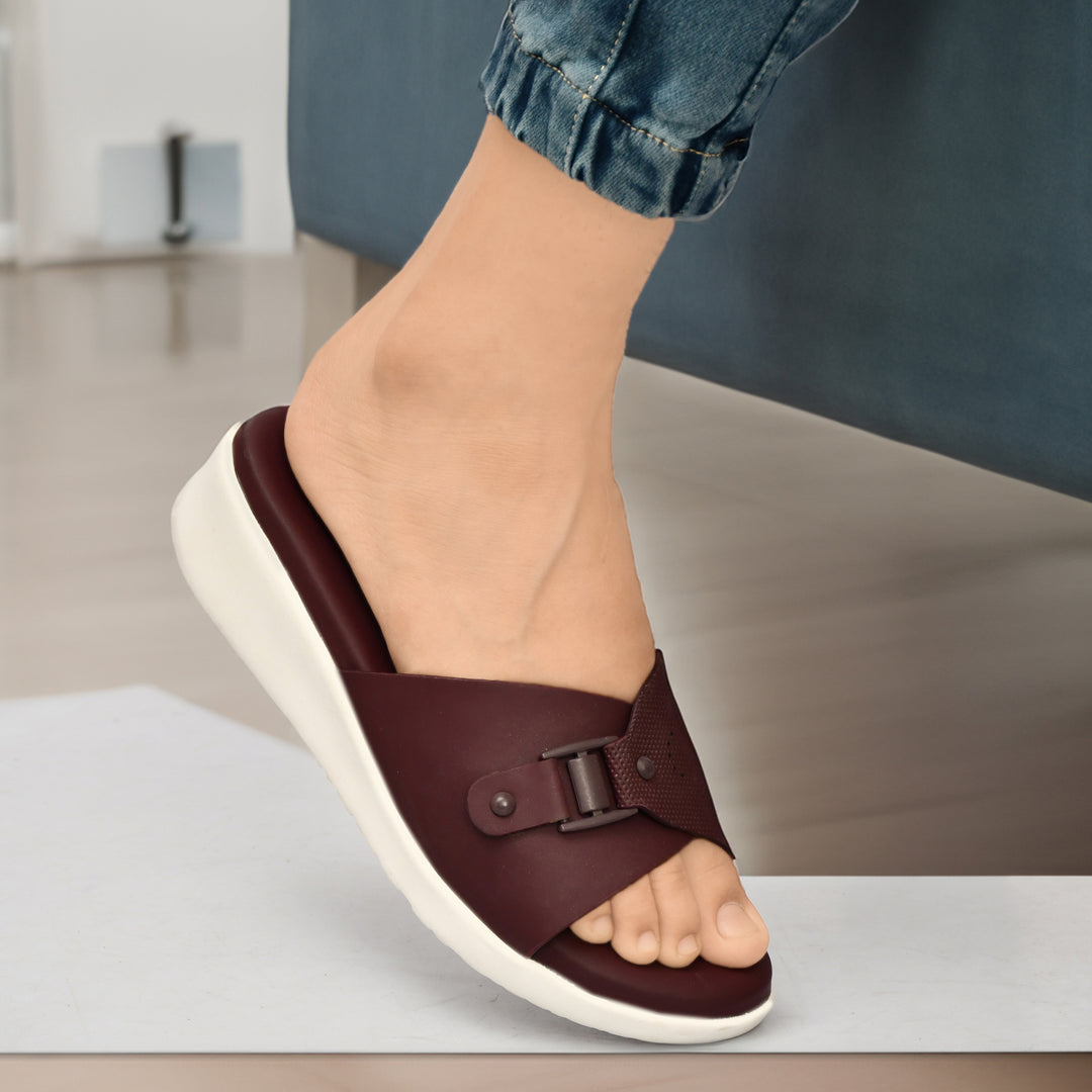 Moshun Women’s Adjustable Strap Open Toe Wedge Heel Sandals, (Maroon)