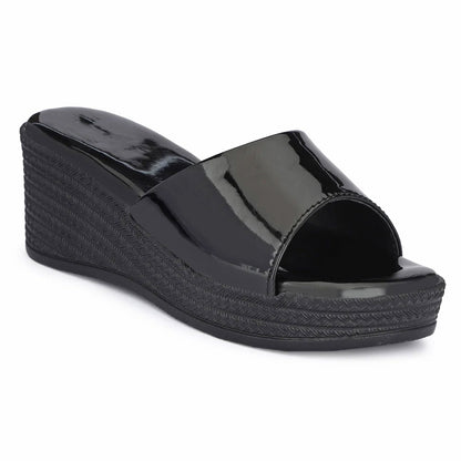 Glossy Wedge Heel Sandals