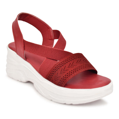 Moshun Women’s Closed Back Open Toe Wedge Heel Sandals, (Red)