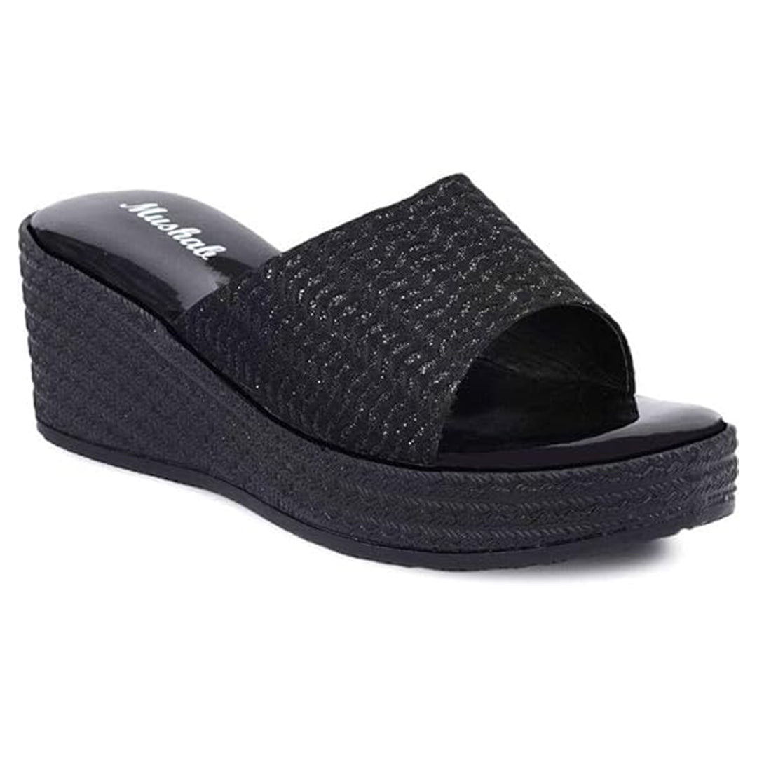 Moshun Women’s Glossy Wedge Heel Sandals, (Black)