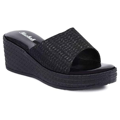 Moshun Women’s Glossy Wedge Heel Sandals, (Black)