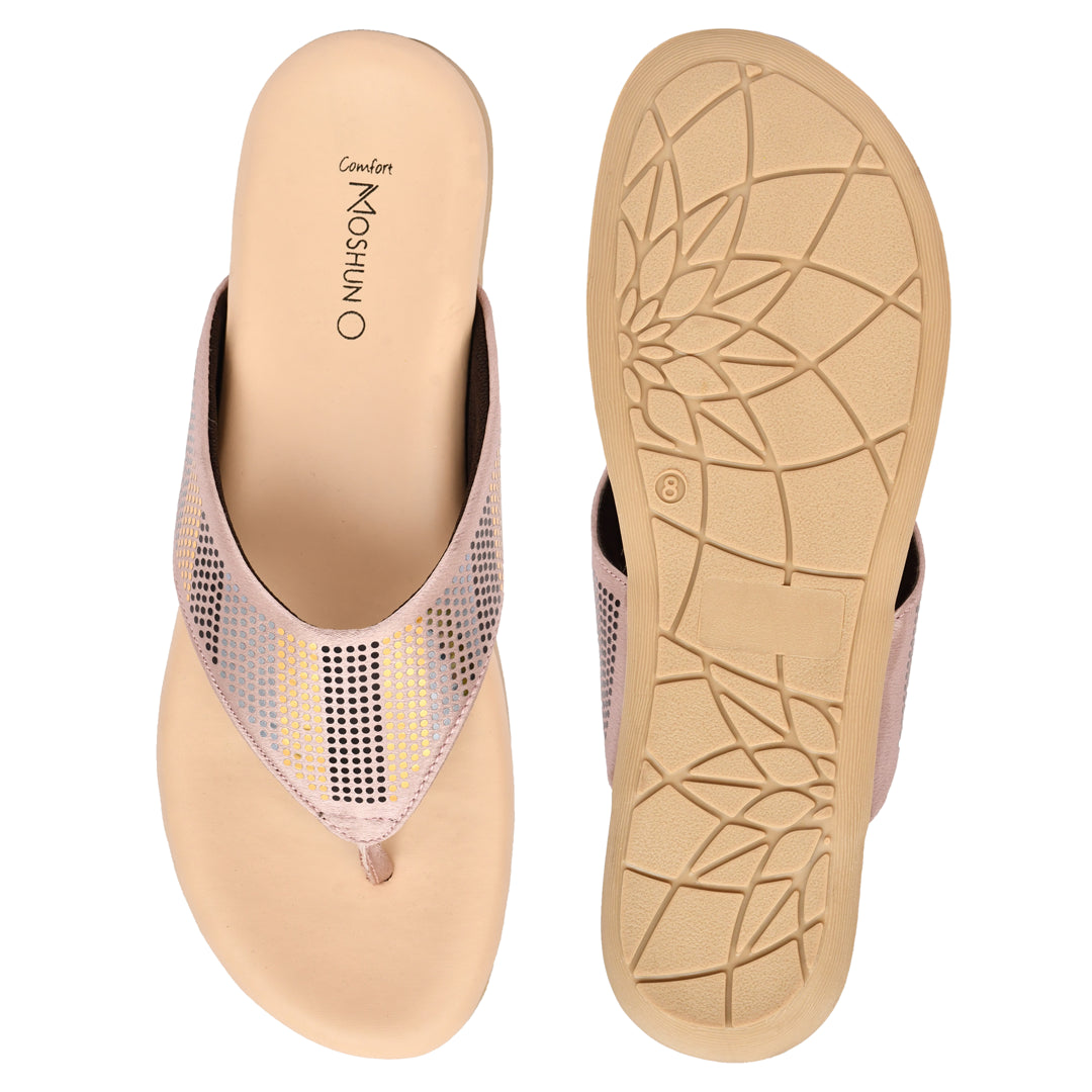 Moshun Women's Memory Foam Thong Flip-Flops, (Peach)