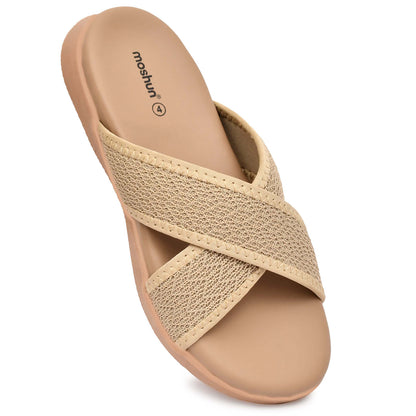 Moshun Women’s Criss Cross Sandals, (Beige)