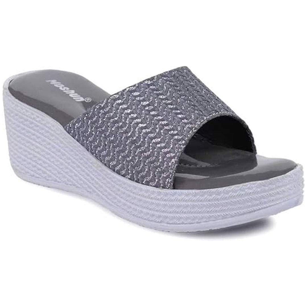 Moshun Women’s Glossy Wedge Heel Sandals, (Grey)