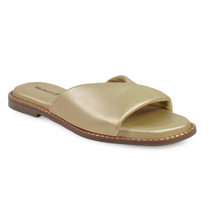 Moshun Women’s Open Toe Open Back Flat Slippers, (Gold)