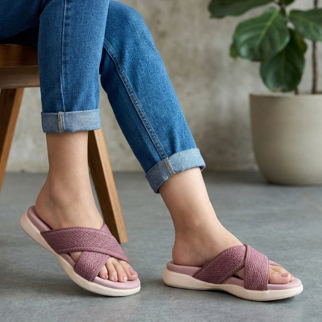 Moshun Women’s Criss Cross Sandals, (Burgundy)