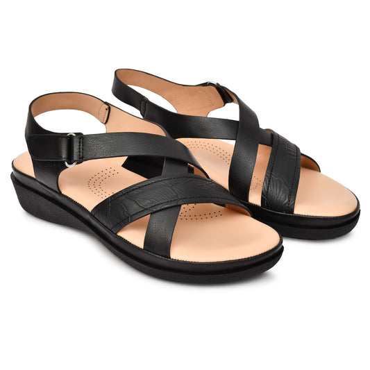 Moshun Women’s Comfortable Orthopedic Flat Sandals, (Black)