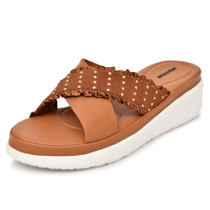 Moshun Women’s Golden Polka Dot Wedge Heel Sandals, (Tan)