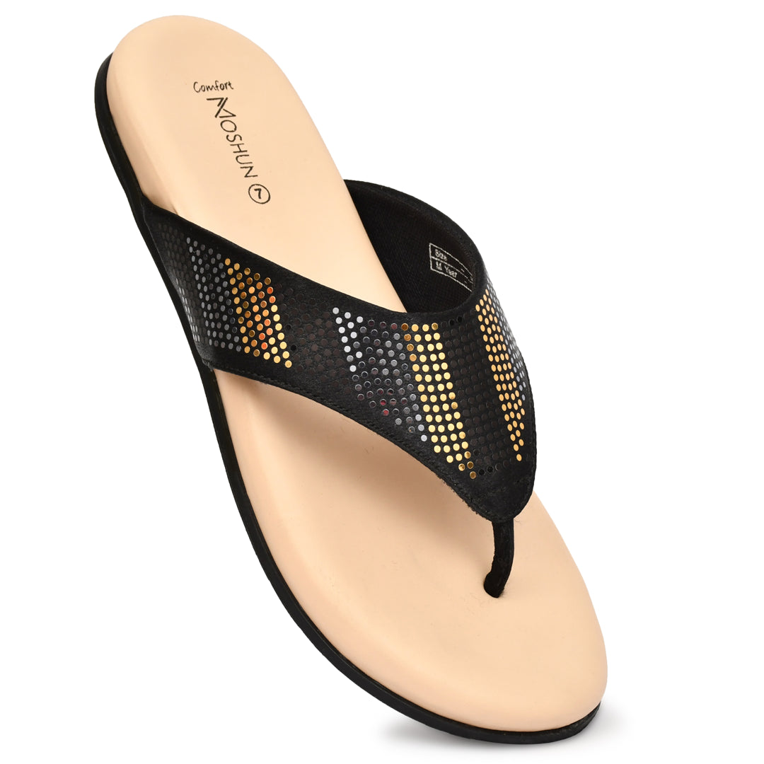 Moshun Women's Memory Foam Thong Flip-Flops, (Black)