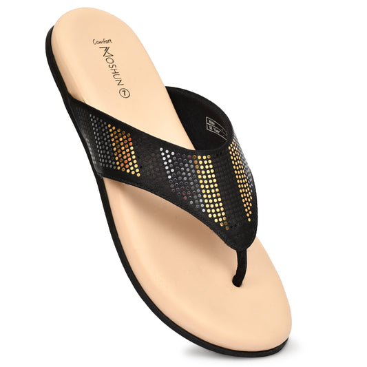 Moshun Women's Memory Foam Thong Flip-Flops, (Black)