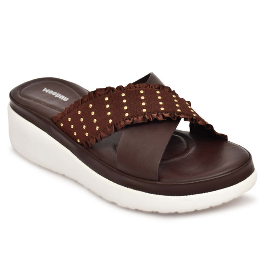 Moshun Women’s Golden Polka Dot Wedge Heel Sandals, (Brown)