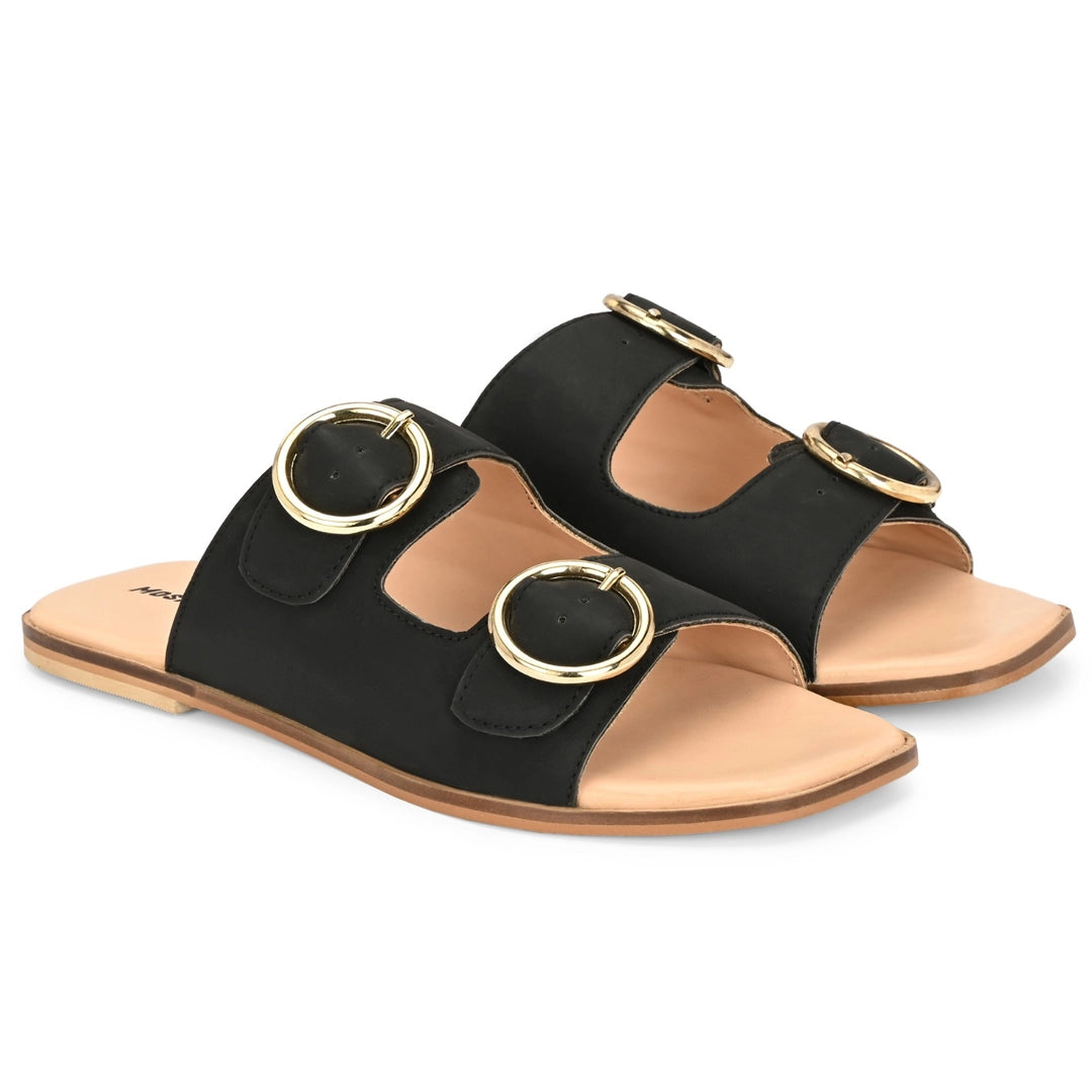 Moshun Women’s Fancy Orthopedic Flat Sandals, (Black)