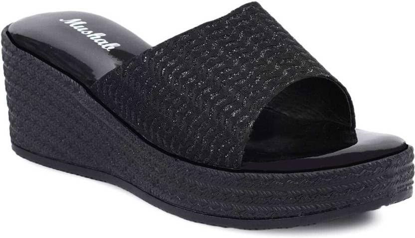 Moshun Women’s Glossy Wedge Heel Sandals, (Black)