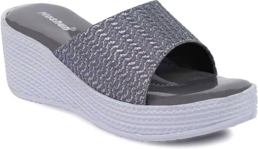 Moshun Women’s Glossy Wedge Heel Sandals, (Grey)