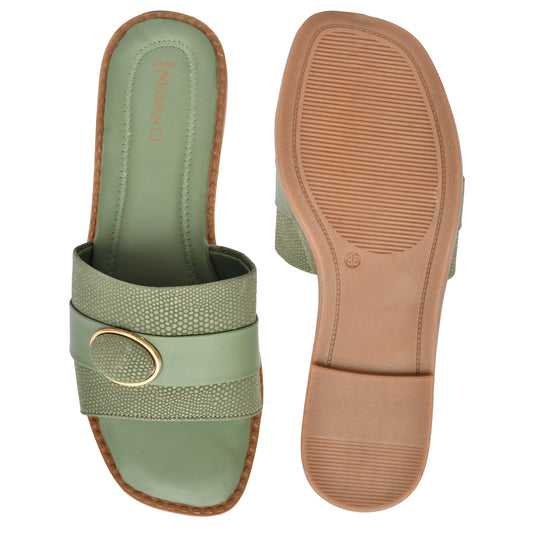 MOSHUN Women’s Open Toe Soft Cushioned Light Weight Flat Sandals, (Green)
