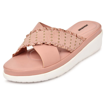 Moshun Women’s Golden Polka Dot Wedge Heel Sandals, (Pink)