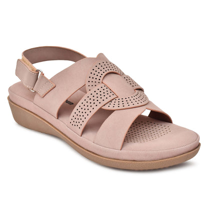 Moshun Women’s Criss Cross Matte Finish Flat Sandals (Peach)