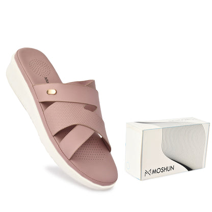 Moshun Women’s Open Toe Wedge Heel Sandals, (Peach)