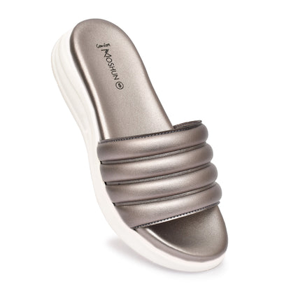 Moshun Women Wedge Heel Mule Slippers, (Gun Metal)