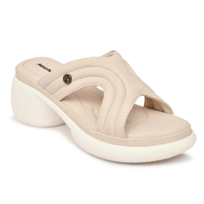 Moshun Women’s Open Toe Open Back Wedge Heel Sandals, (Beige)