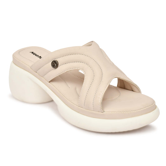 Moshun Women’s Open Toe Open Back Wedge Heel Sandals, (Beige)