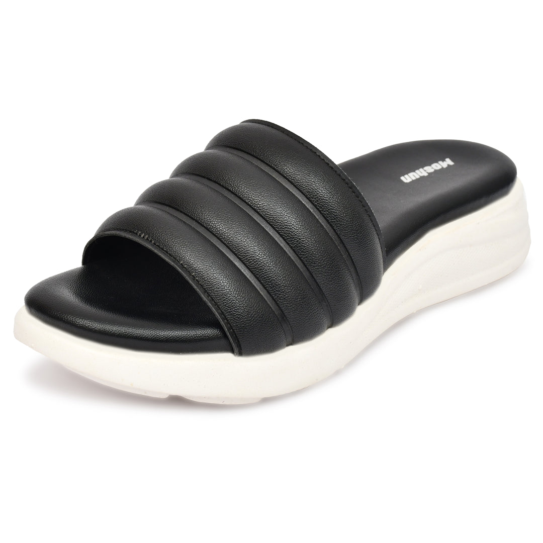 Moshun Women Wedge Heel Mule Slippers, (Black)