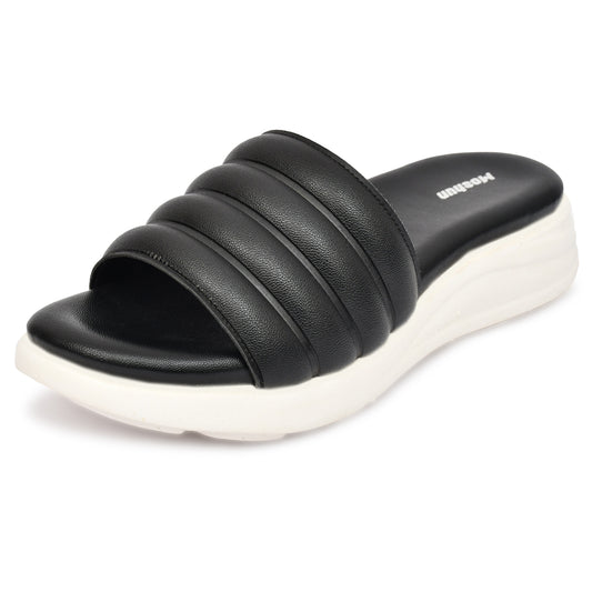 Moshun Women Wedge Heel Mule Slippers, (Black)