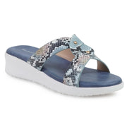 Moshun Women’s Printed Open Toe Flat Sandals, (Blue)