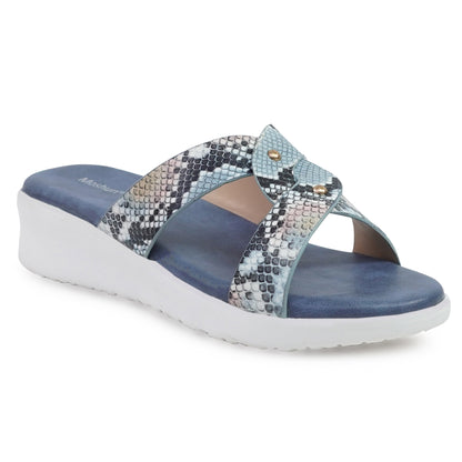 Moshun Women’s Printed Open Toe Flat Sandals, (Blue)