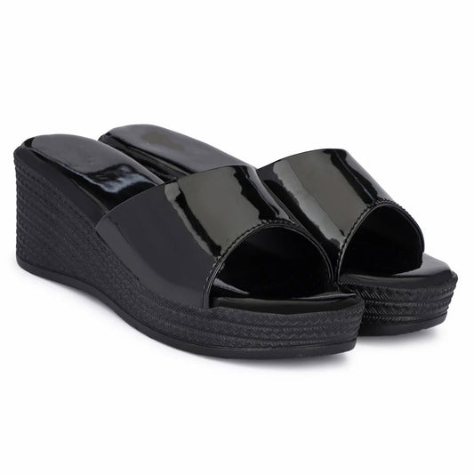 Glossy Wedge Heel Sandals