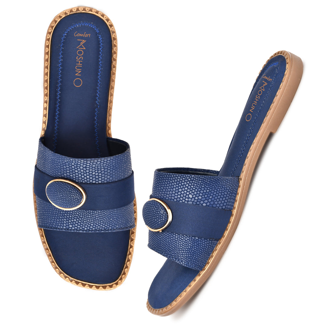 MOSHUN Women’s Open Toe Soft Cushioned Light Weight Flat Sandals, (Blue)