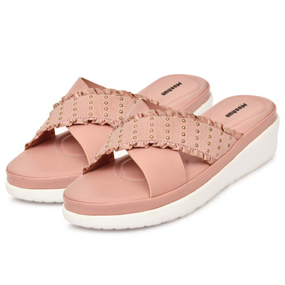 Moshun Women’s Golden Polka Dot Wedge Heel Sandals, (Pink)