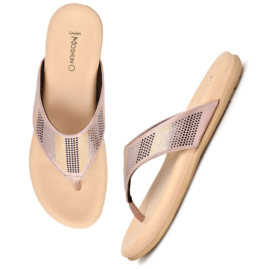 Moshun Women's Memory Foam Thong Flip-Flops, (Peach)