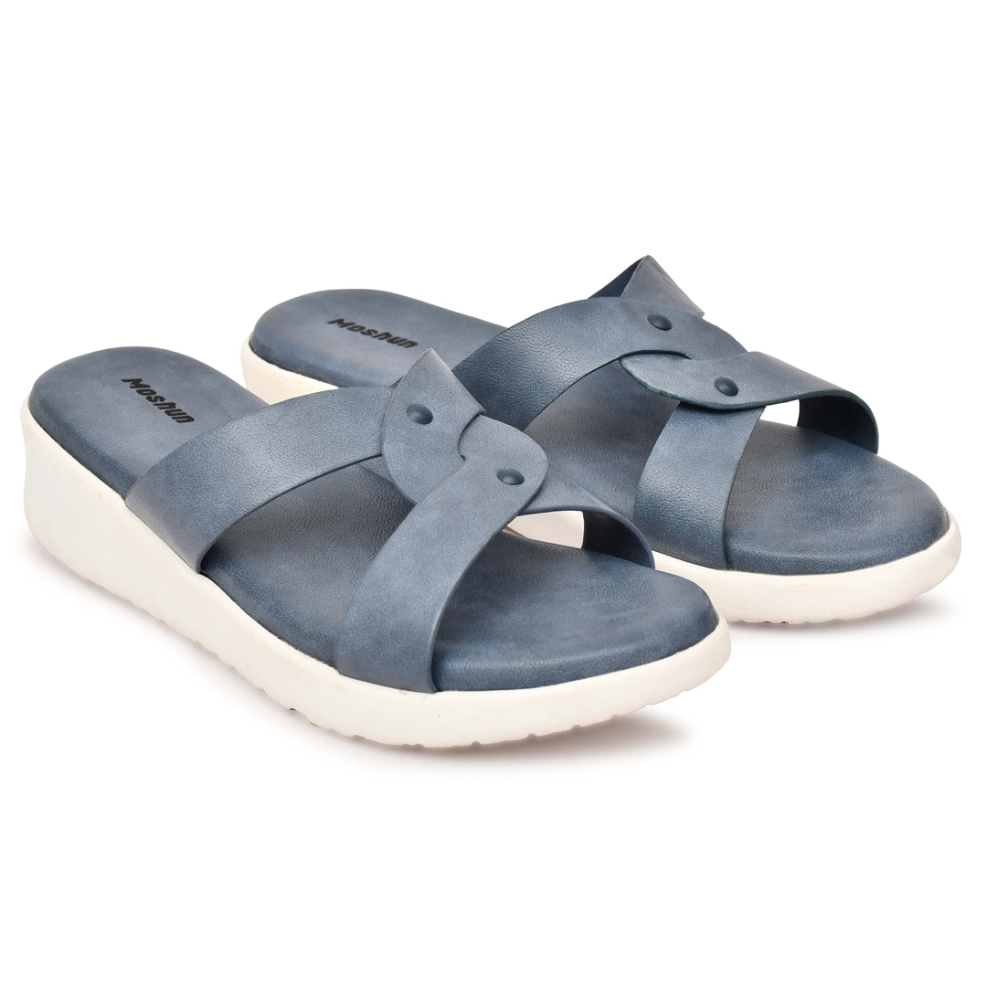 Moshun Women’s Open Toe Orthopedic Flat Sandals, (Blue)
