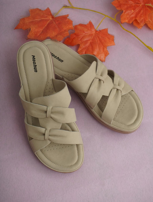 Moshun Women’s Criss Cross Matte Finish Sandals (Beige)