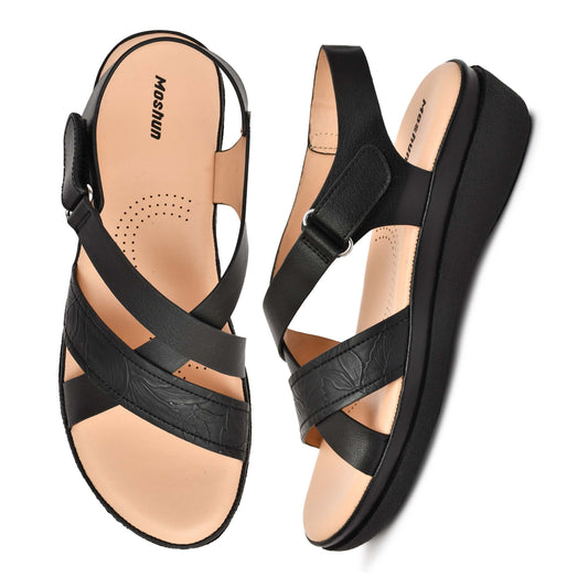 Moshun Women’s Comfortable Orthopedic Flat Sandals, (Black)