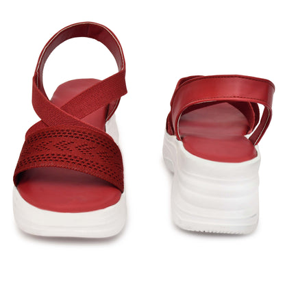 Moshun Women’s Closed Back Open Toe Wedge Heel Sandals, (Red)