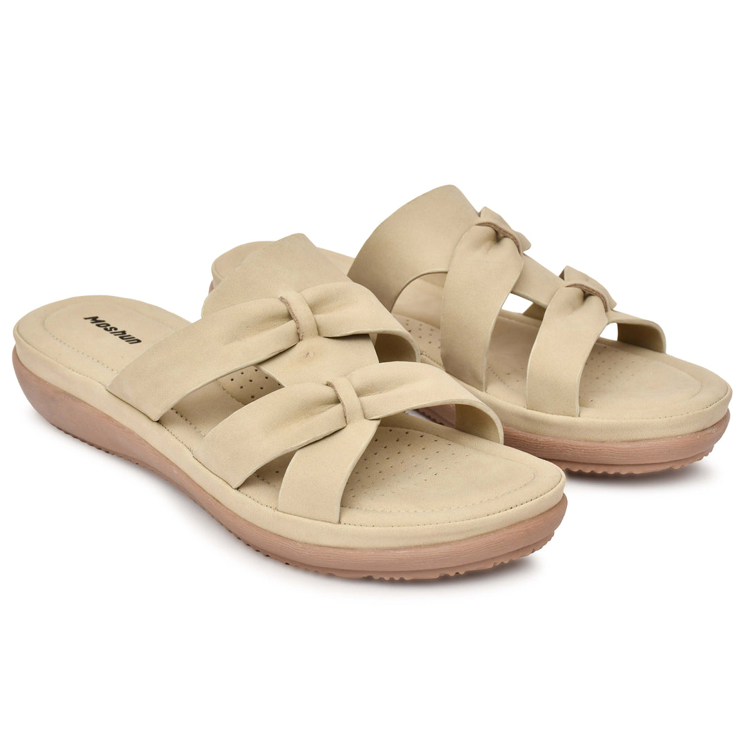 Moshun Women’s Criss Cross Matte Finish Sandals, (Beige)