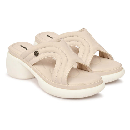 Moshun Women’s Open Toe Open Back Wedge Heel Sandals, (Beige)