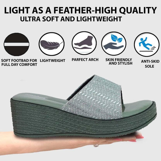 Moshun Women’s Glossy Wedge Heel Sandals, (Pista)