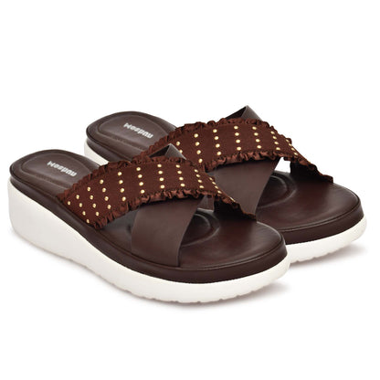 Moshun Women’s Golden Polka Dot Wedge Heel Sandals, (Brown)