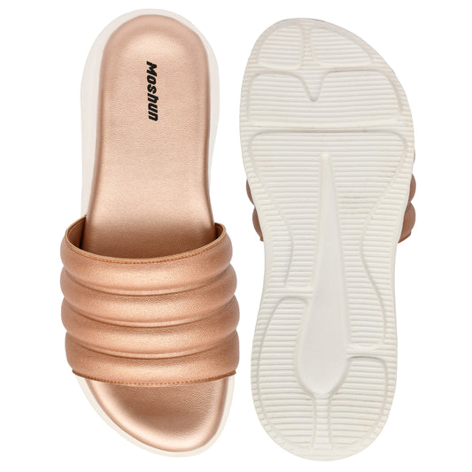Moshun Women Wedge Heel Mule Slippers, (Rose Gold)